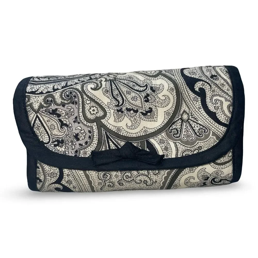 The Curator Jewelry SaQ Travel Case Anti Tarnish Roll Organizer Gray Paisley
